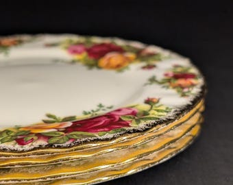 Juego de 4 platos de pan vintage Royal Albert Old Country Roses de 6,25 pulgadas.