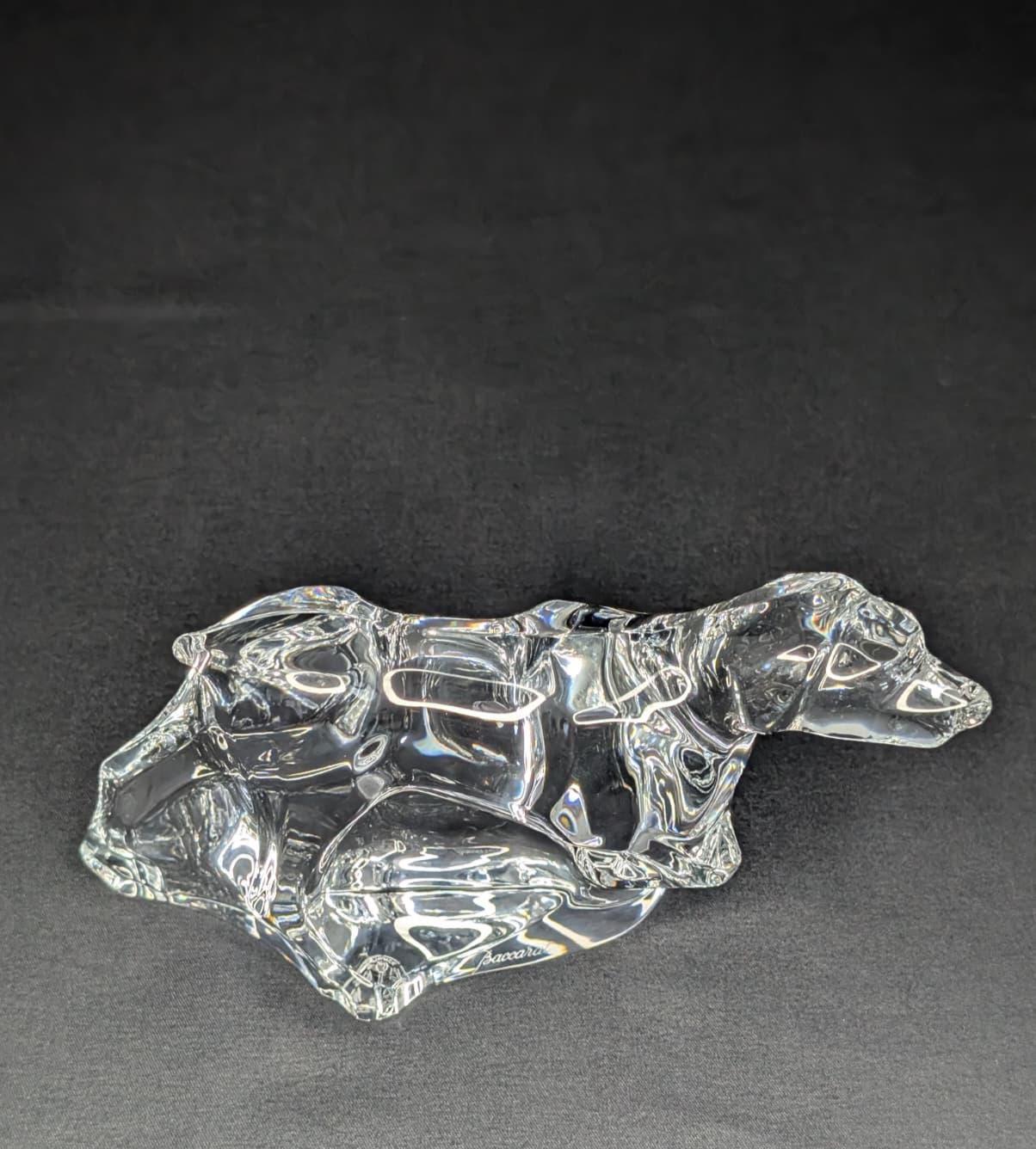 Vintage Baccarat Clear Crystal Dog Pointer Figurine Signed France