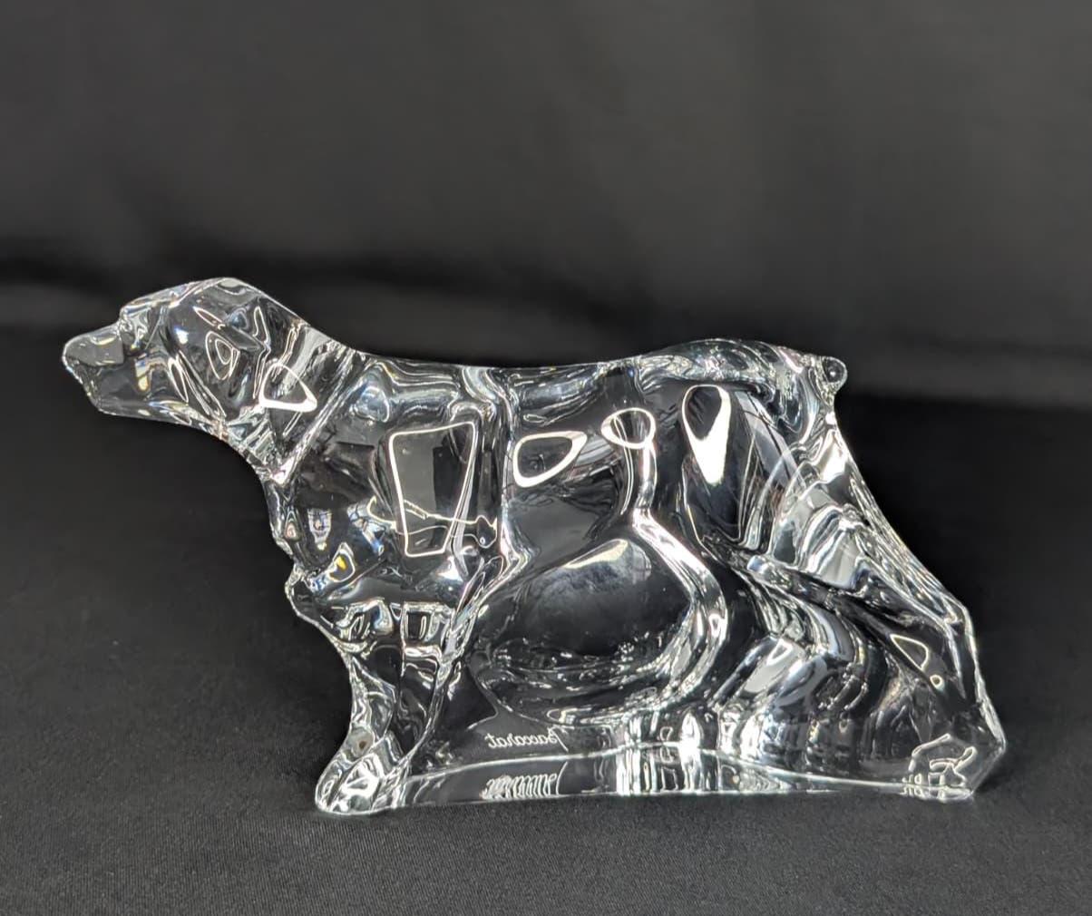 Vintage Baccarat Clear Crystal Dog Pointer Figurine Signed France