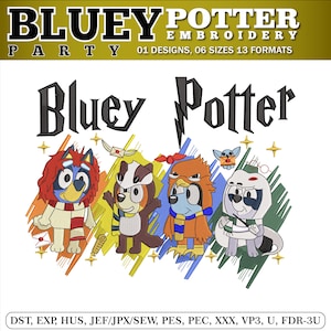 Bluey Potter Embroidery Design: Party Theme (Instant Download)