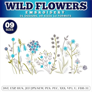 Wildflowers Machine Embroidery Design, 9 sizes, Instant Download