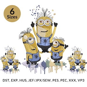 Funny Yellow Cartoon Characters Embroidery Design – Machine Embroidery File – 6 Sizes  – Instant Download