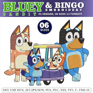 Archivo de diseño de bordado de Bluey y Bingo Bandit y Chili Mothers, bordado de Bluey Bingo - Descarga instantánea / 6 tamaños