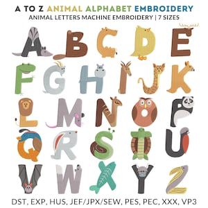A to Z Animal Alphabet Embroidery Designs Bundle | Cute Animal Letters Machine Embroidery | 7 Sizes | Instant Download