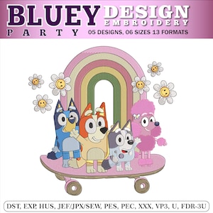 Bluey skateboard Party embroidery Design, Bluey Design , Bluey party Embroidery , Bluey Designs , Embroidery - Instant Download | 6 sizes