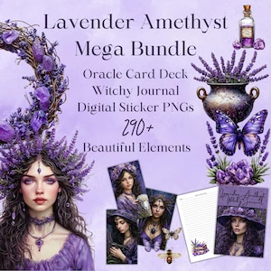 Pacchetto Lavanda Ametista PNG, Diario delle Streghe e Carta Oracolo Digitale Stampabile da Scaricare Artigianato, Diario dei Rifiuti, Pagine Grimorio e Incantesimi
