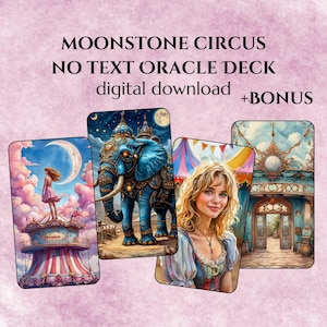 El Circo de la Piedra Lunar – Baraja de Oráculo en Blanco sin Texto (50 Cartas + 2 Diseños de Dorso Extra) Descarga Digital Imprimible. Magia Steampunk Wicca
