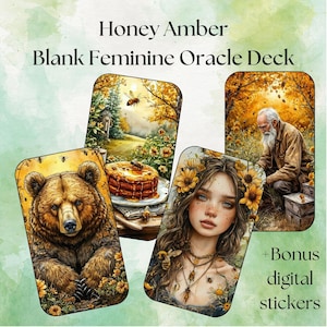 The Amber Honey Wiccan Watercolor Oracle Deck 40 digital printable download cards for therapy, storytelling, meditation and divination
