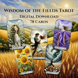Jeu de tarots unique en téléchargement numérique de la sagesse des champs, 78 cartes + 3 motifs au dos pour la divination, la décoration et la sorcellerie Vert Tilia