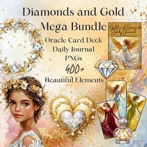 Mega Bundle PNGs diamants et or, Oracle angélique & Journal Collection Journal quotidien et carte Oracle téléchargement imprimable numérique Craft