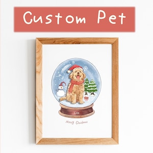 Pets Custom Cartoon Drawing, Christmas Gift，Pet Snow Globes Gift Design