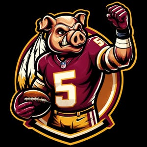 T-shirt de football Washington Commanders - T-shirt Major Tuddy Hog - Jayden Daniels, T-shirt unisexe, vêtements de fan de football, chemise de l&#39;équipe sportive