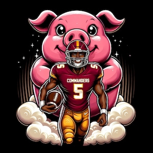 Jayden Daniels Washington Commanders Mascotte de cochon T-shirt graphique