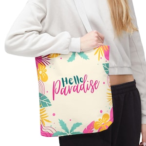 Hello Paradise Tropical Floral Tote Bag: Summer Beach Accessory