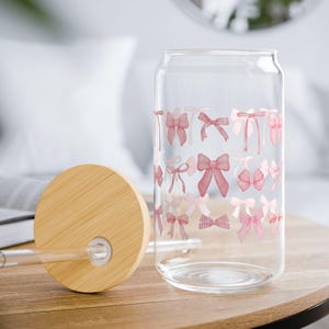 Pink Bow Coquette Sipper Glass: Vintage-Inspired Iced Coffee Cup