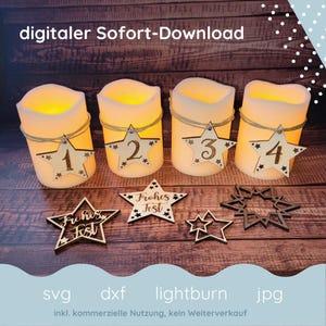 Stelle 1,2,3,4 per corona dell'Avvento, 2 stelle Buone vacanze e 2 stelle speciali, corona dell'Avvento decorativa, ciondolo natalizio, taglio laser, decorazione