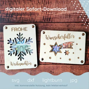 Geldgeschenk Weihnachten, Laserdatei, SVG Datei, Frohe Weihnachten, DIY Holz Gutschein, Laser Weihnachtsgeschenk, Geschenkkarte, Christmas