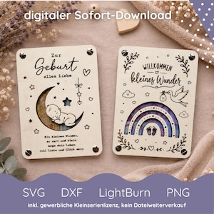 Geldgeschenk Geburt | Baby Geschenk SVG DXF LightBurn | Wunscherfüller aus Holz | Mond & Regenbogen | Digitaler Download | Laserdatei