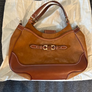 Vintage Salvatore Ferragamo Gancini Handbag in Nubuck and Smooth Brown Leather