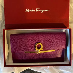 Occasion Portefeuille continental Iconia Clip Salvatore Ferragamo en cuir violet