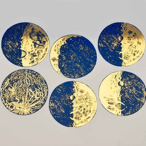 Two Color Moons Ceramic Decal Transfer Glass Fusing Decal Enamel Waterslide Decal LEAD FREE & Food Safe Gold + Blue