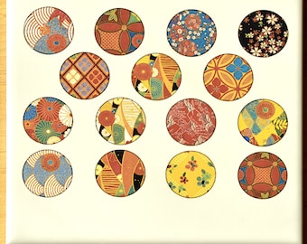 Vintage Kimono Circles Ceramic Decals, Glass Fusing Decals, Enamel Decals