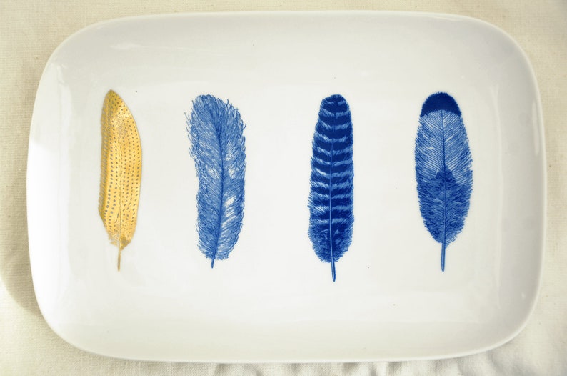 Large Feathers 1 Ceramic Decals, Glass Decals or Enamel Decals Blue