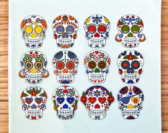 Rainbow Sugar Skulls- Ceramic Decal - Glass Decal - Enamel Decal - LEAD FREE & Food Safe