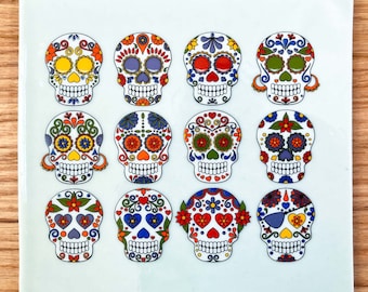 Rainbow Sugar Skulls- Ceramic Decal - Glass Decal - Enamel Decal - LEAD FREE & Food Safe