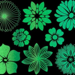 GLOW in the Dark Large Flowers - Decals for Glass, Ceramic or Enamel - Not Food Safe - 1080F/580C