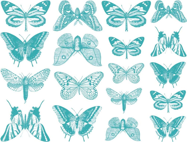 Small Butterfly Ceramic Decals, Glass Decals or Enamel Decals CONE 6 Teal