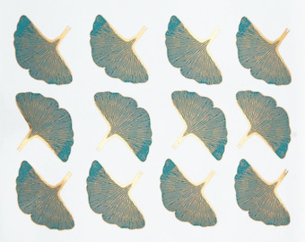 Two-Color Ginkgo Leaf Decals for Ceramic, Glass and Enamel