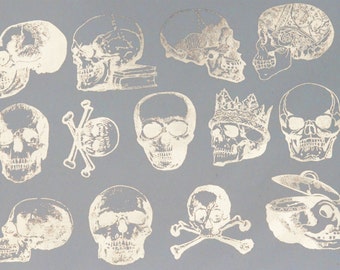 Vintage Skull Decals, Glass Fusing Decals, Waterslide Decals, Ceramic Transfers