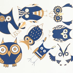 Two-Color Cute Owls - Ceramic Overglaze Decal - Glass Fusing Decal - Enamel Decal - LEAD FREE & Food Safe