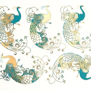 Two-Color Art Deco Peacocks - Ceramic Overglaze Decal - Glass Fusing Decal - Enamel Decal - LEAD FREE & Food Safe