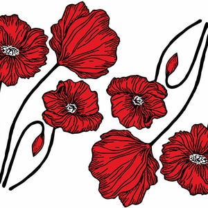 Black and Red Poppies - Decals for Glass, Ceramic or Enamel - Food Safe