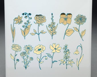 Two-Color Garden Flowers - Decals for Ceramic, Glass and Enamel