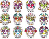 Colorful Sugar Skulls - Not Foodsafe - Glass Fusing Decal, Ceramic Decal, Enamel Decal