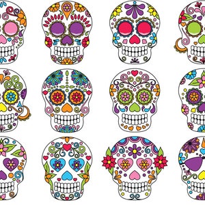 Colorful Sugar Skulls - Not Foodsafe - Glass Fusing Decal, Ceramic Decal, Enamel Decal
