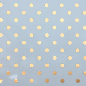 Puede incluir: Un fondo azul claro con un patrón repetitivo de lunares dorados.