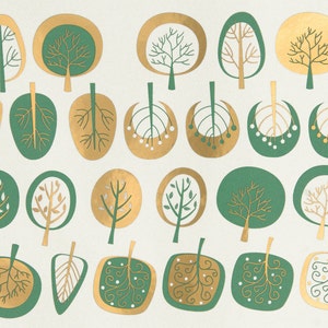Two-Color Modern Trees - Ceramic Overglaze Decal - Glass Fusing Decal - Enamel Decal - LEAD FREE & Food Safe