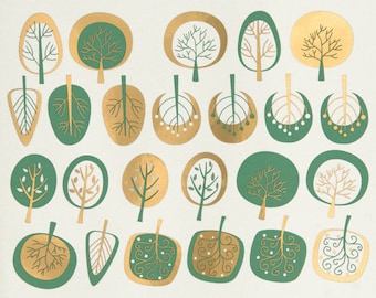 Two-Color Modern Trees - Decals for Ceramic, Glass and Enamel