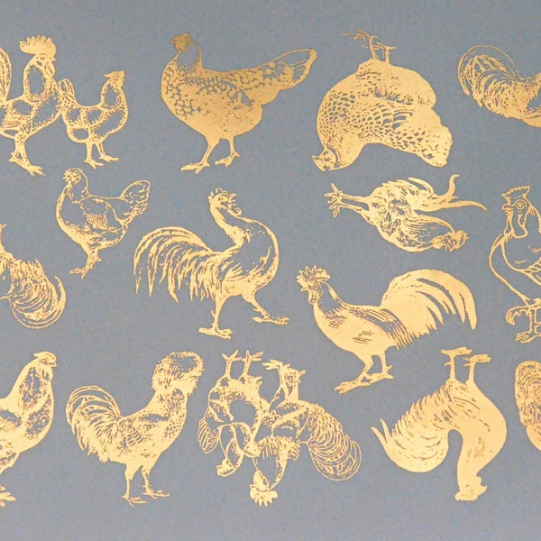 décalcomanies des poules pour la céramique, porcelaine, le verre ou l'émail