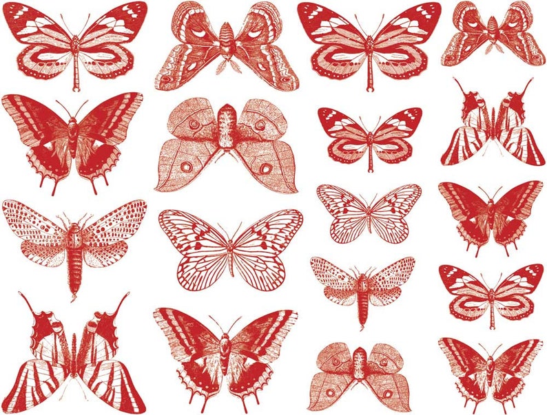 Small Butterfly Ceramic Decals, Glass Decals or Enamel Decals CONE 6 Red