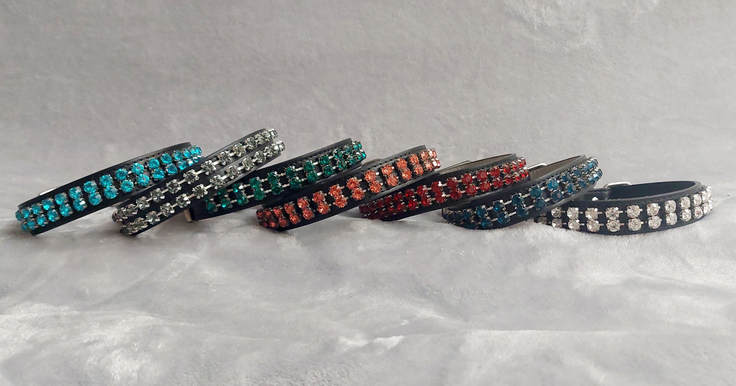 Crystal-Embellished Black Dog Coller Size Med Medium Crystal Diamond Dog Collar: Black Leatherette, Size  main image 3