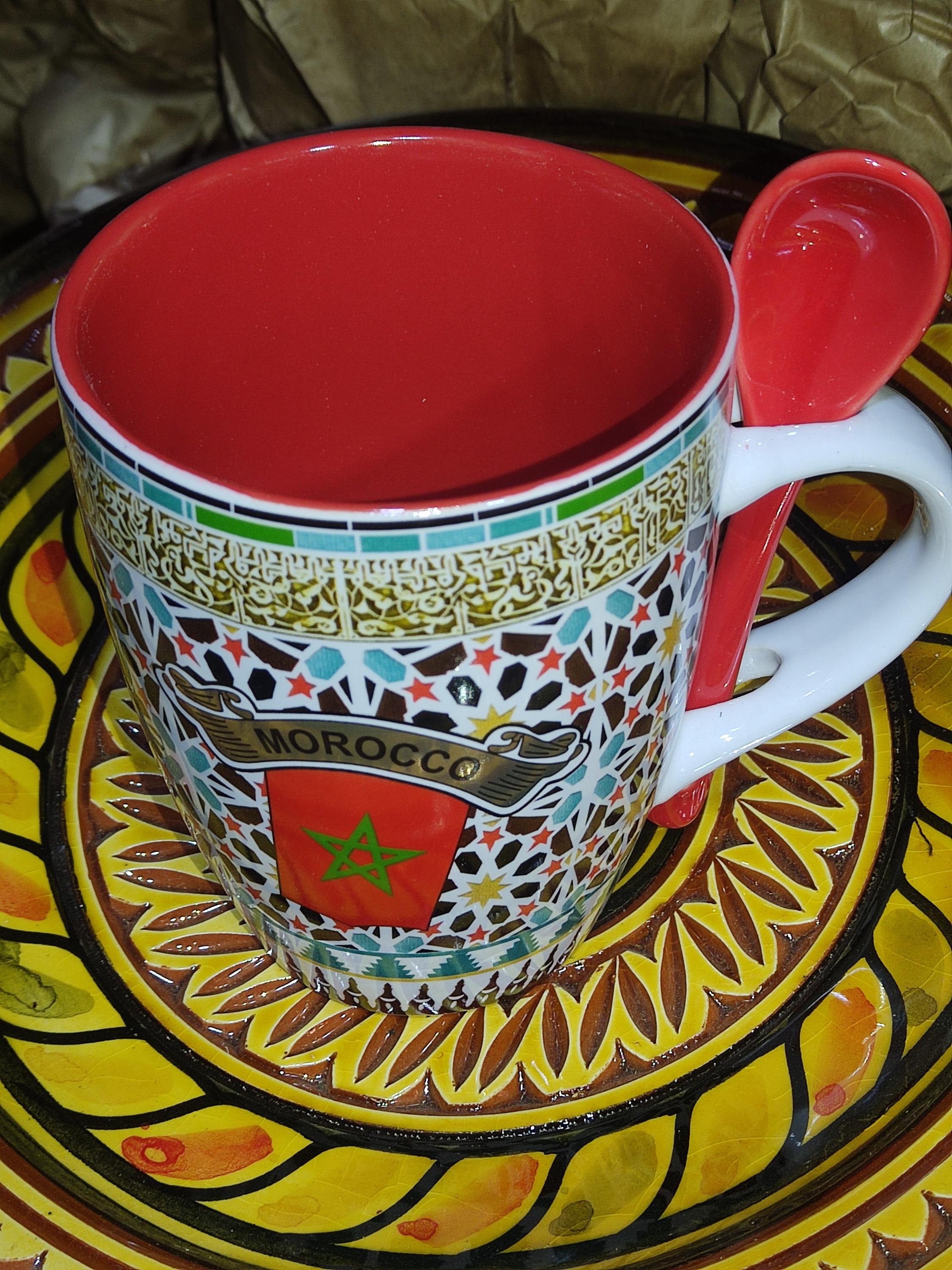 Moroccan Ceramic Cup/mug With Spoon, Moroccan Traditional Zellige