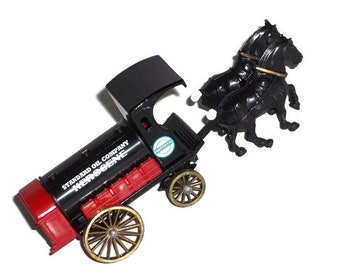 LLEDO die cast metal Vintage Standard Oil Kerosene Polarine Chevron Horse Drawn Wagon Replica Model Collectible Die Cast Horse Pulling Wagon