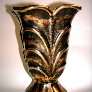 Vintage Stangl 50s Pottery Vase Stangl Black Vase Stangl 50s Pottery Art Deco Vase 22kt Black Gold Handpainted 1950 Antique Gold Pottery image 8