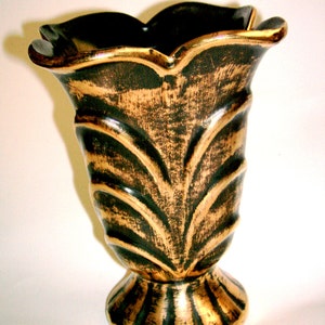 Vintage Stangl 50s Pottery Vase Stangl Black Vase Stangl 50s Pottery Art Deco Vase 22kt Black Gold Handpainted 1950 Antique Gold Pottery image 5