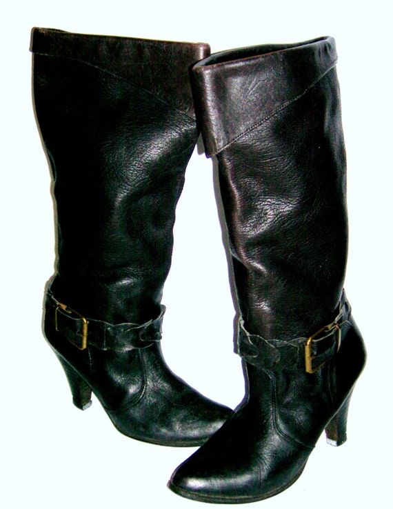 tall black leather boots womens